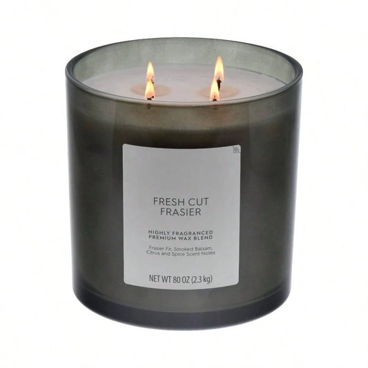 Cut Frasier Scented 4 - Wick 80oz Large Oversized Jar Candle in White with Warm Woody Notes for Home Ambiance