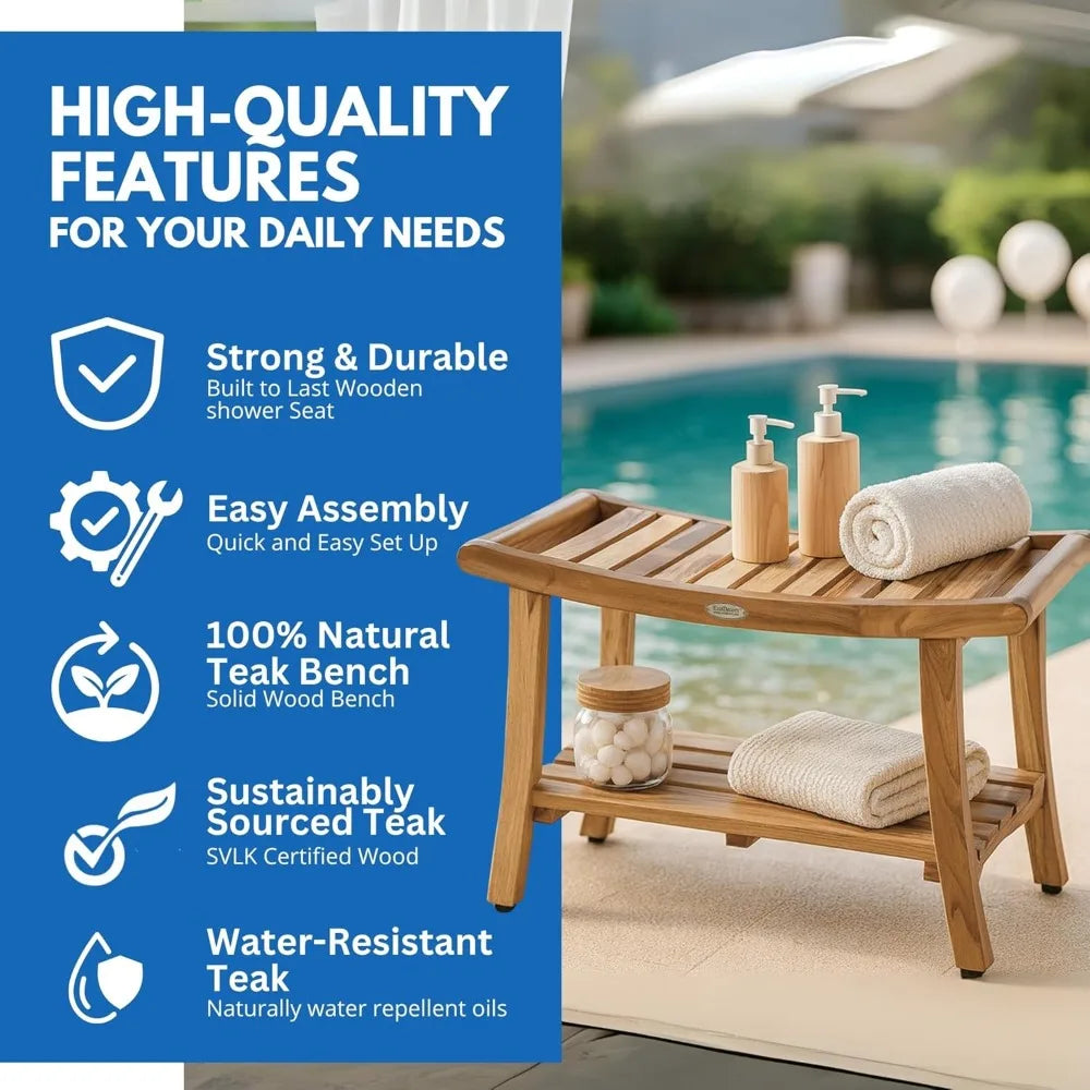 Teak Shower Bench With Storage Shelf