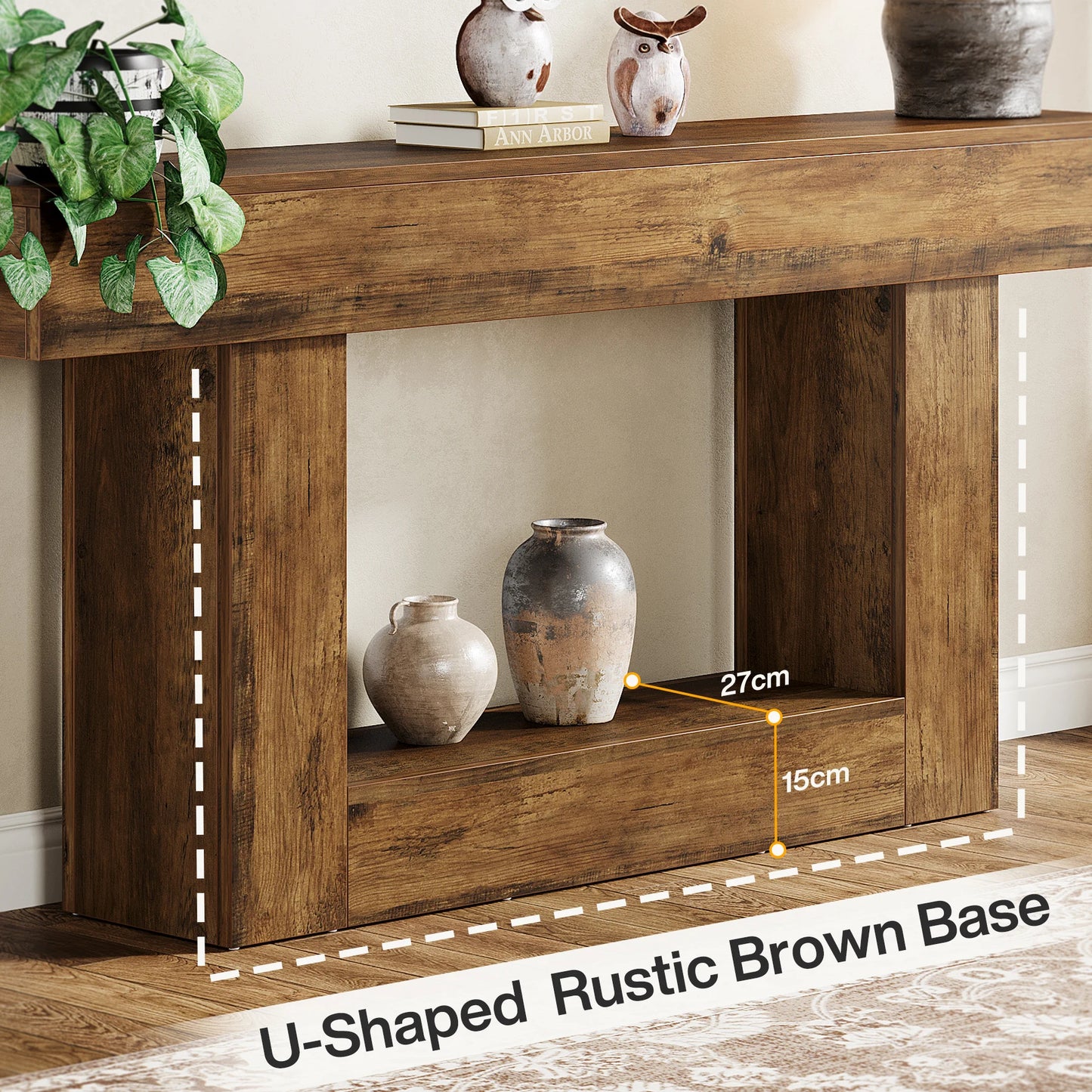 Tribesigns Farmhouse Console Table Two Tier U Shaped Base