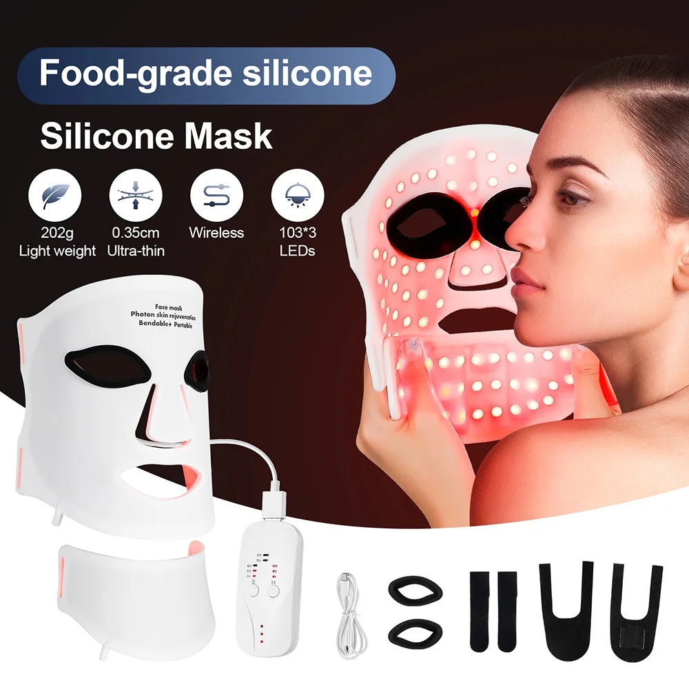 Foreverlily Silicone LED Mask With Neck 7 Color Red Light Infrared Therapy