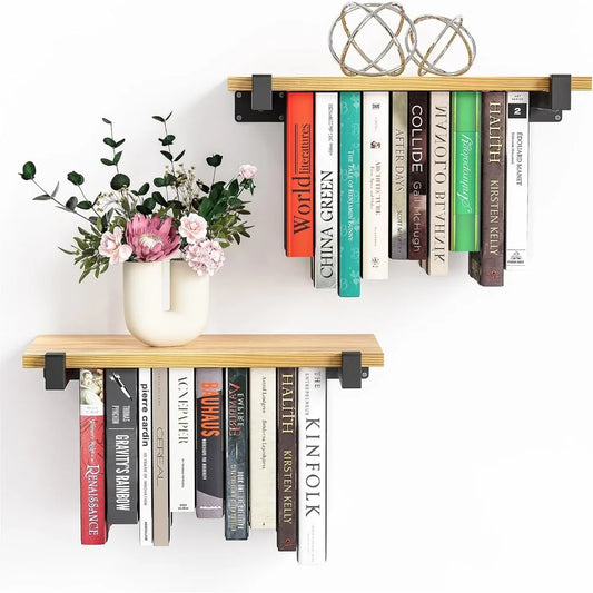 Premium Floating PineWood Bookshelf Set WallMounted TwoPack DualUnit SpaceSaver Modern