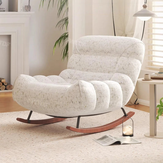 MDNG Chenille Rocking Chair High Density Foam Recliner Wood Base