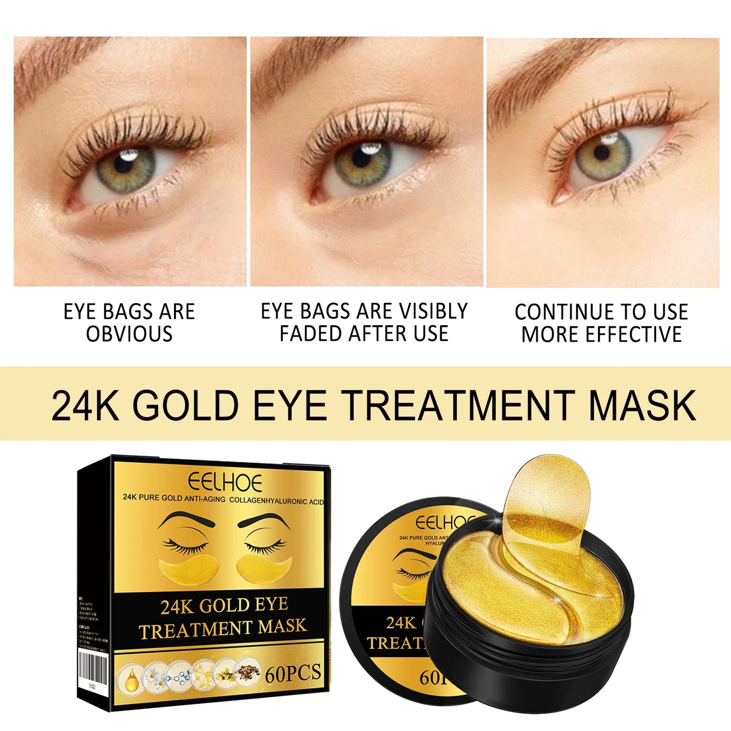 Eelhoe 24K Gold Eye Mask for Dark Circles and Firming