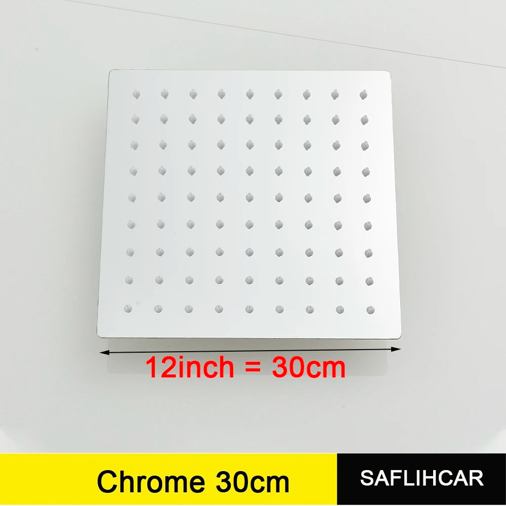 SAFLIHCAR Ultrathin Chrome Rainfall Shower Head Wall Mounted