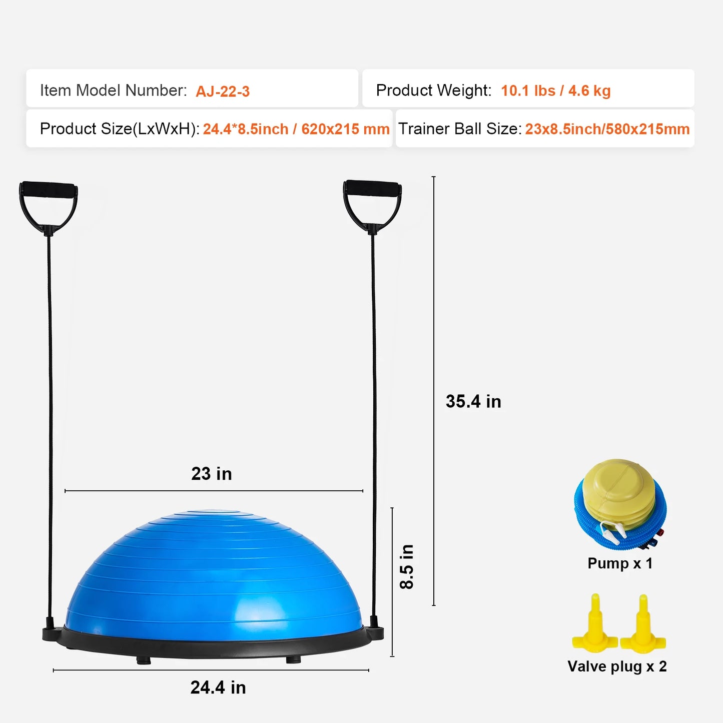 SucceBuy 23/26 inch Half Exercise Ball Trainer Balance Ball Trainer 660lbs Capacity Stability Ball Yoga Ball w/ Resistance Bands