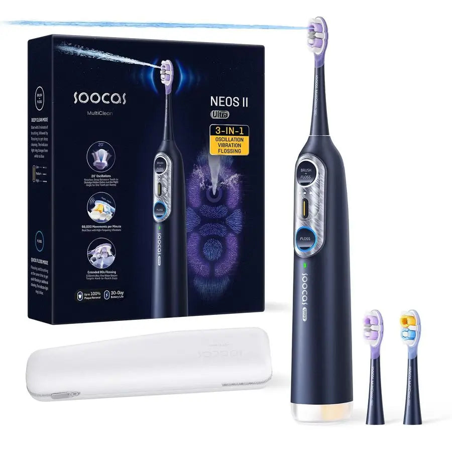 NEOS II Ultra Electric Toothbrush with Water Flosser Combo, 3in1 Flosses, Vibrates and Oscillates, Flossing Toothbrush for Adult
