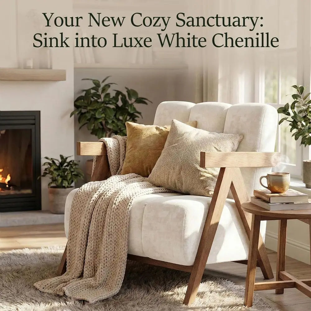 XMSJ Chenille Accent Chair Reading Lounge Armchair With Wood Frame