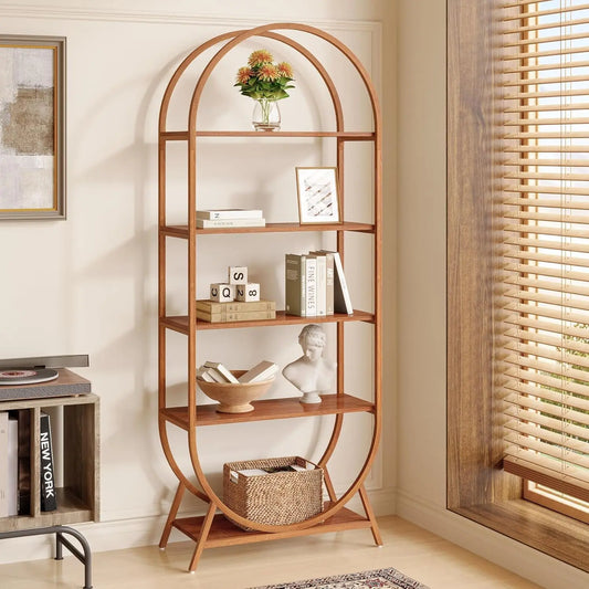 Bookshelf 5-Tier Arched Bookcase, 70.8" Tall Modern Open Book Shelves,Freestanding Display Rack for Living Room, Bedroom, Office