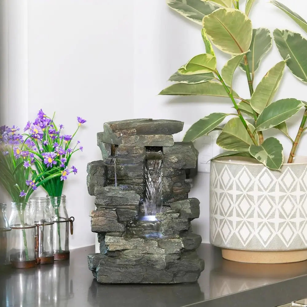 Indoor Tabletop 4 Tier Water Fountain With LED Lights