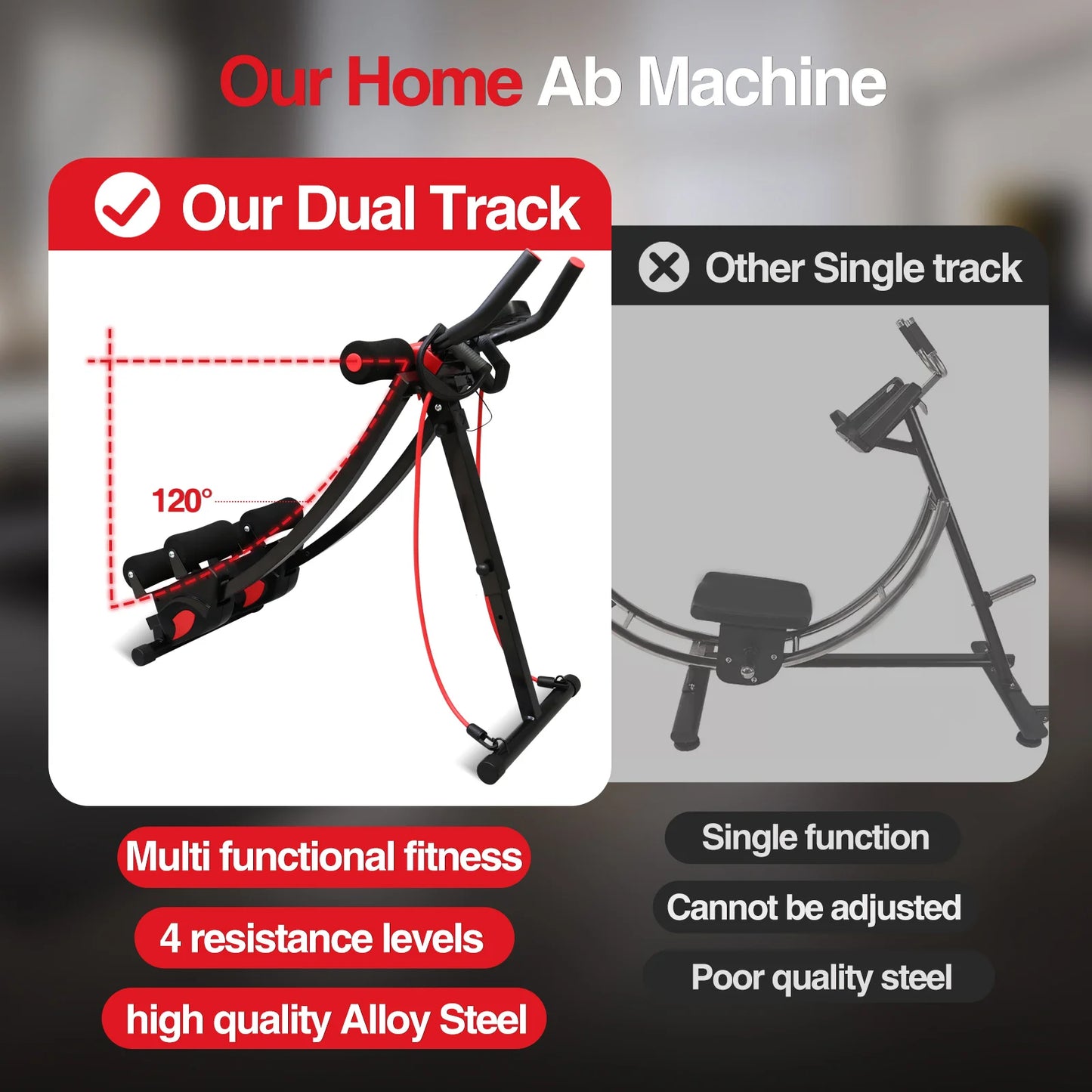 Foldable Ab Machine With Resistance Bands For Home Core Workout