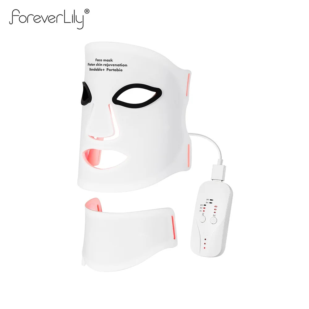 Foreverlily Silicone LED Mask With Neck 7 Color Red Light Infrared Therapy
