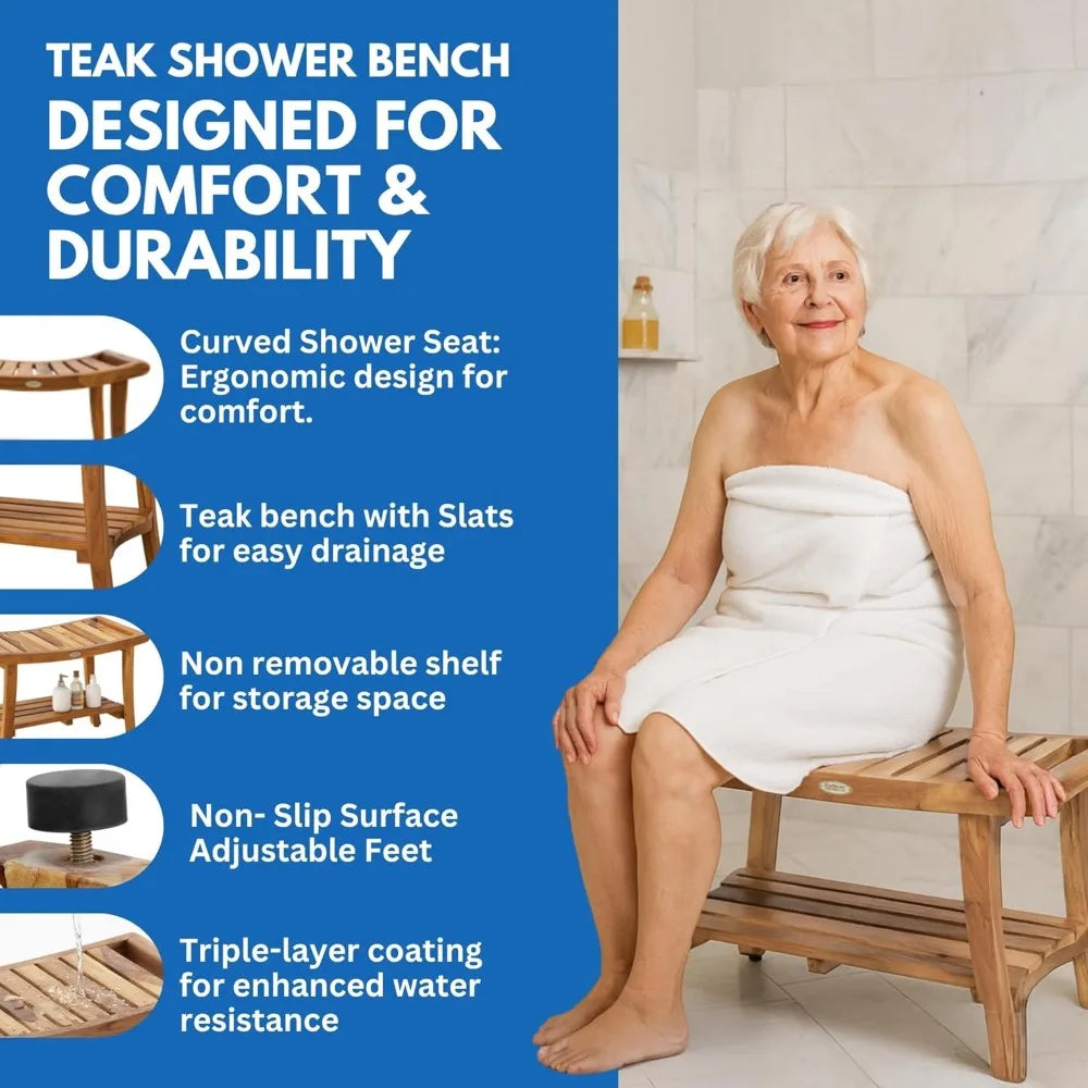 Teak Shower Bench With Storage Shelf