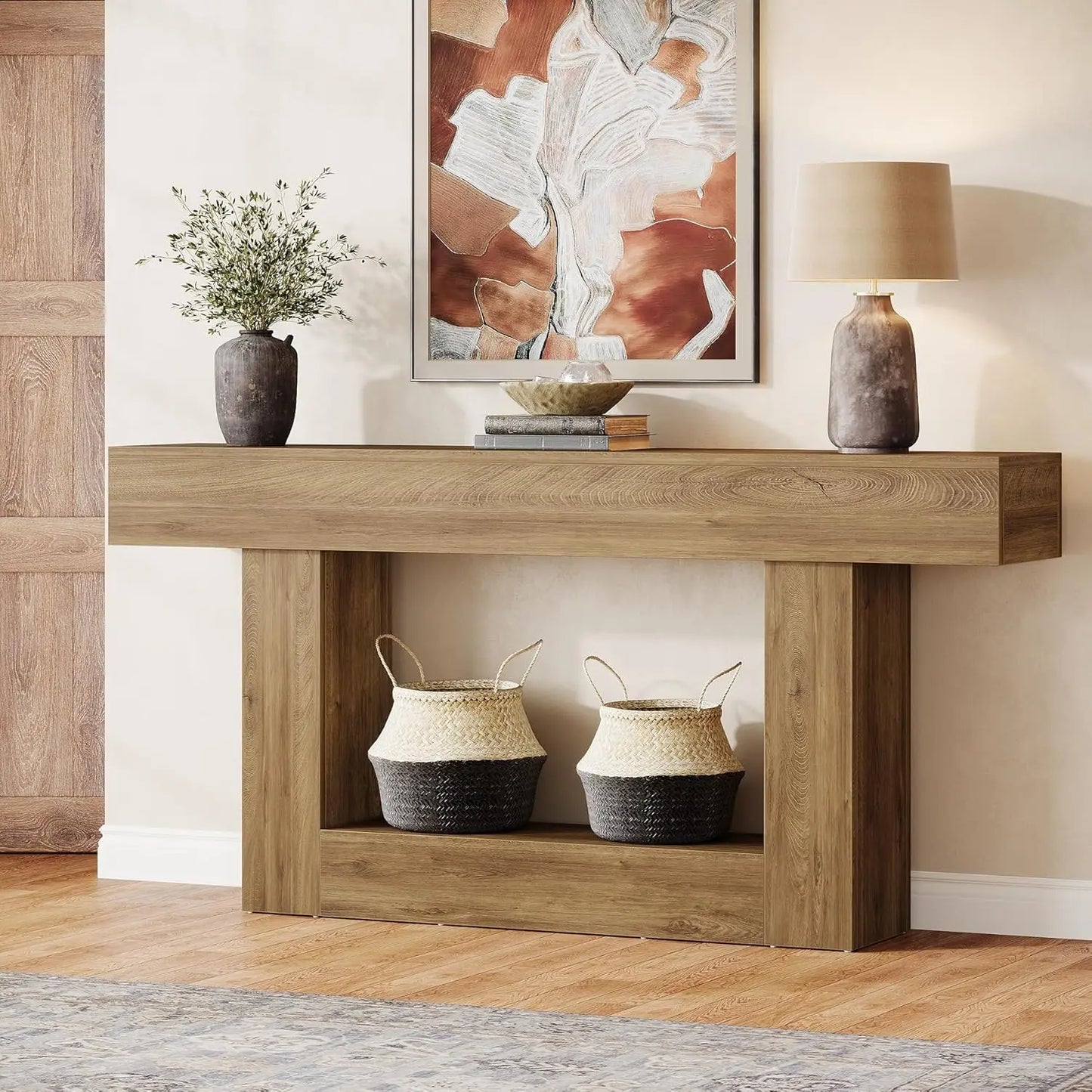 Tribesigns Farmhouse Console Table Two Tier U Shaped Base
