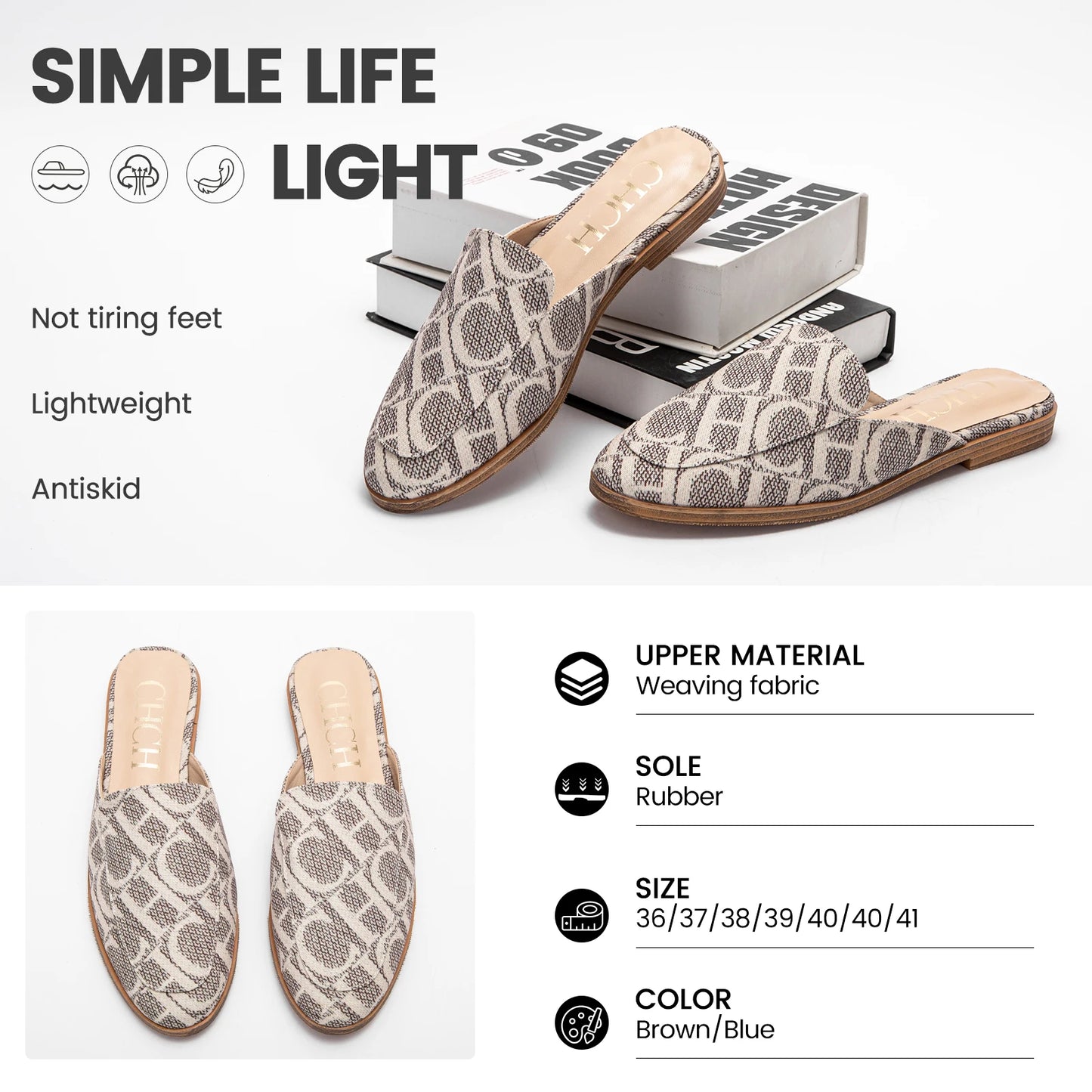 CHCHCN Luxury Summer Slippers for Women Low Heel Sandals Non Toe Outdoor Beach Shoes