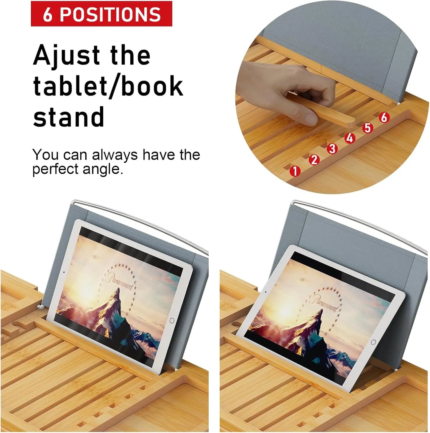 Hign-concerned SuperCollapsible Bamboo Bathtub Caddy Tray with Wine Glass Holders