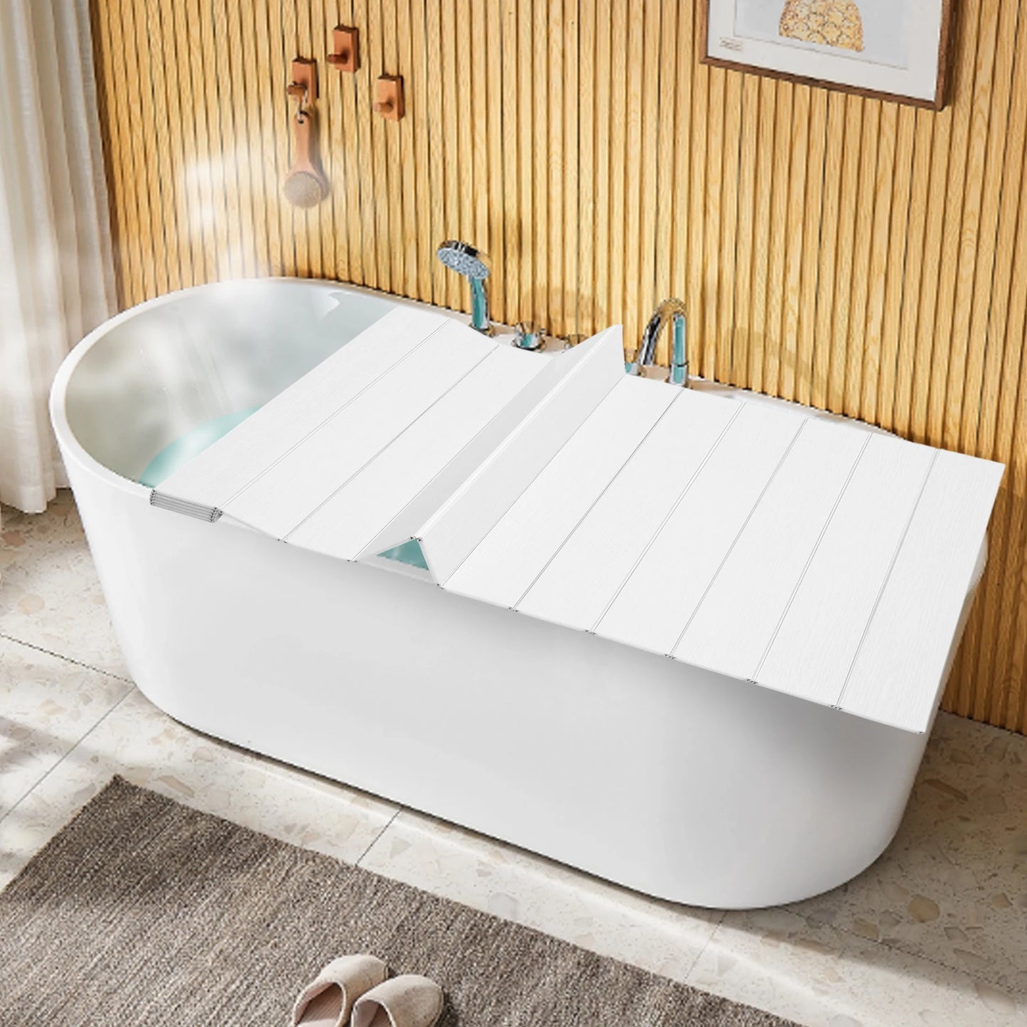 Foldable Bathtub Cover Board, Waterproof & Dustproof Bath Tray,PVC Bathtub Topper, White Durable Spa Accessory for Home Bathroom