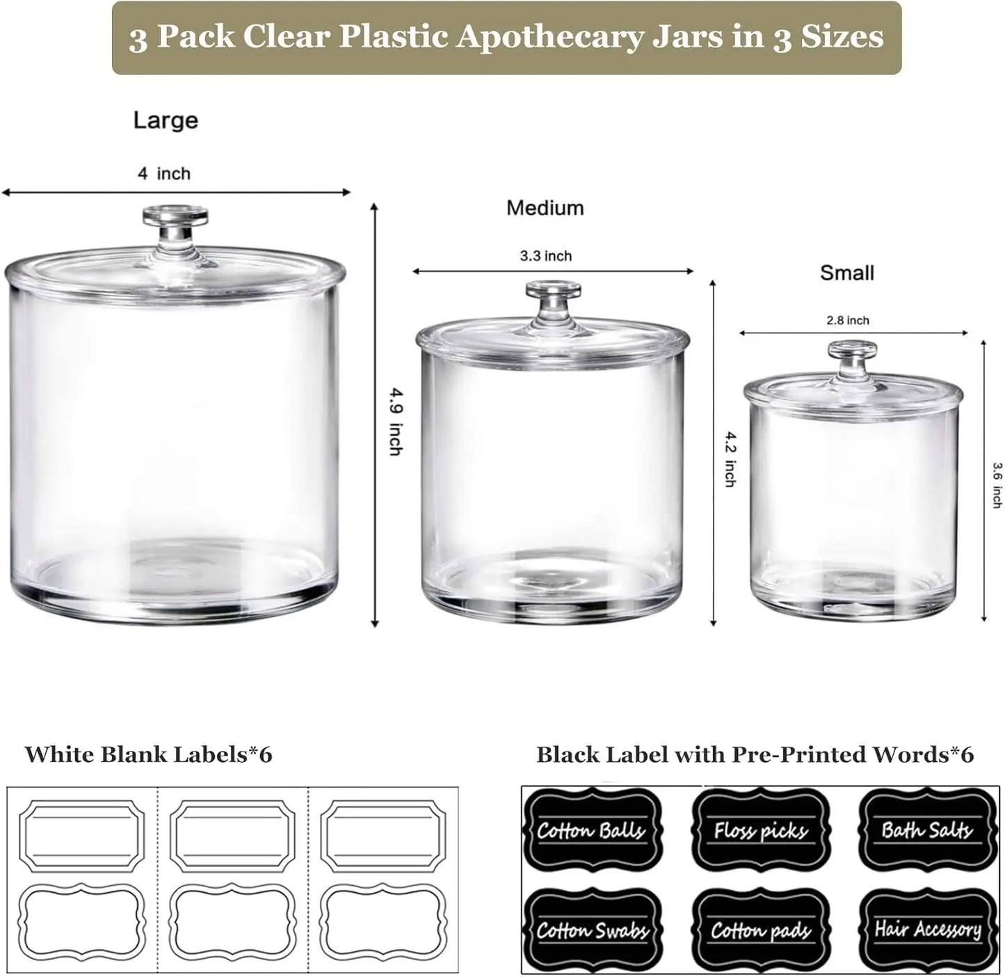 Clear Acrylic Apothecary Jars With Lids And Q Tip Holder