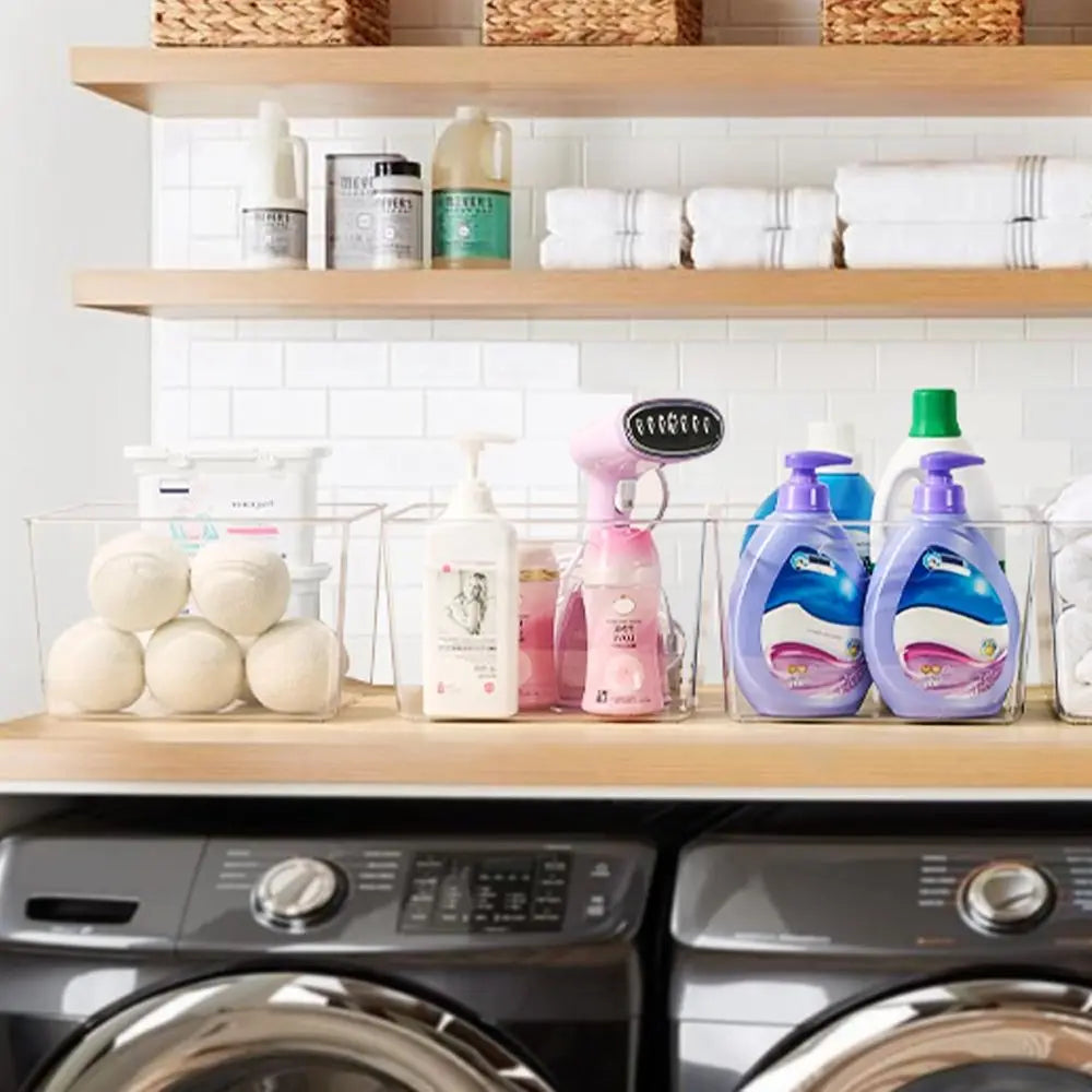Clear Plastic Storage Bins 4 Pack With Handles For Pantry