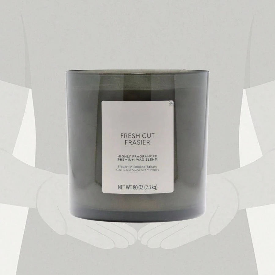Cut Frasier Scented 4 - Wick 80oz Large Oversized Jar Candle in White with Warm Woody Notes for Home Ambiance