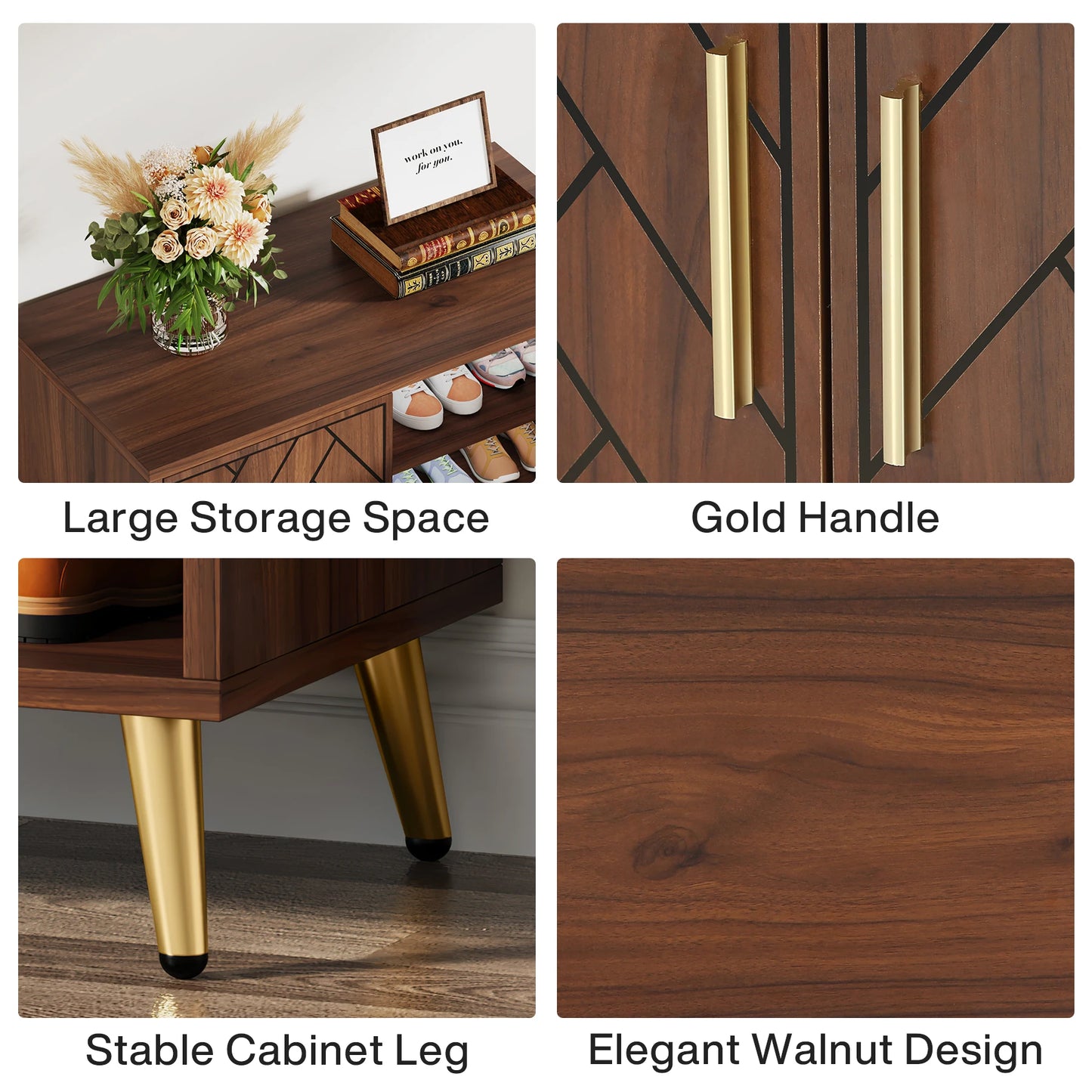 Tribesigns 6-Tier Shoe Cabinet With Doors Walnut Wood Entryway Storage