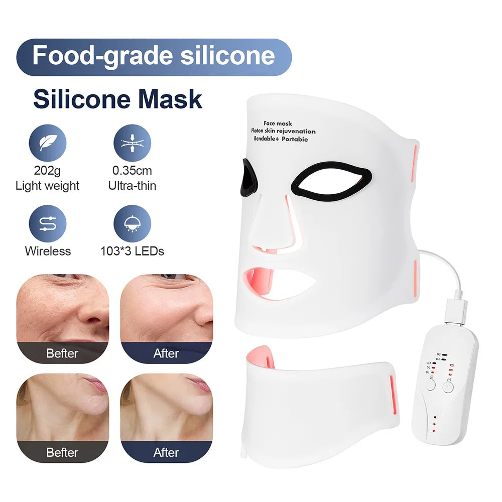 Foreverlily Silicone LED Mask With Neck 7 Color Red Light Infrared Therapy