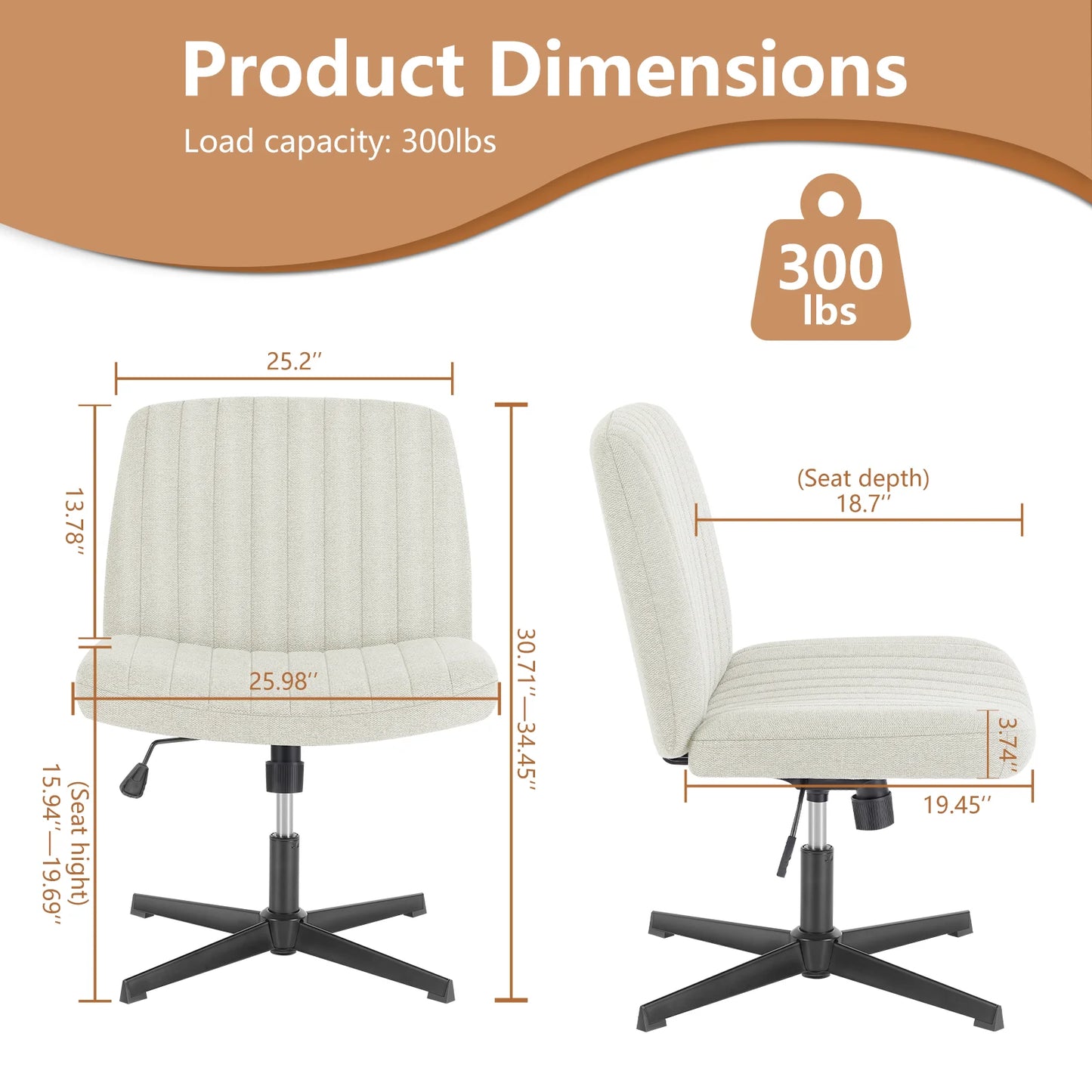 JHK Cross Legged Office Chair With Rocking Swivel Fabric
