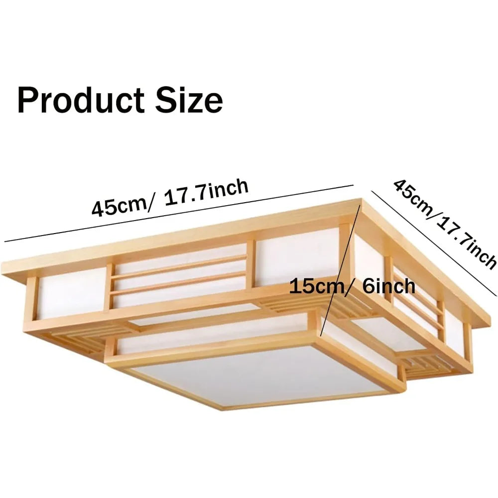 LED Ceiling Light Remote Dimming Japanese Zen Style Wood Fixture