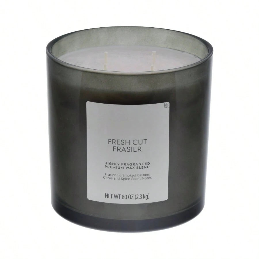 Cut Frasier Scented 4 - Wick 80oz Large Oversized Jar Candle in White with Warm Woody Notes for Home Ambiance