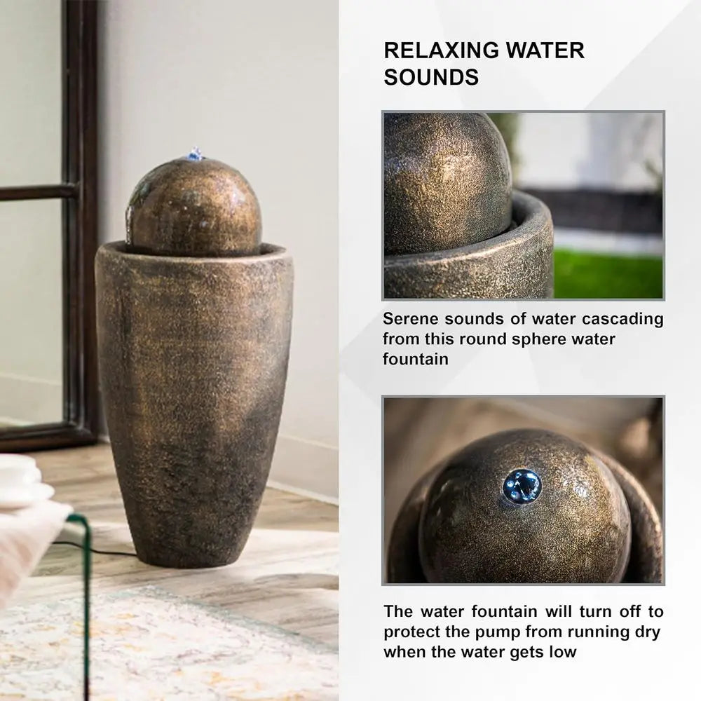 LED Lighted Resin Sphere Water Fountain Indoor Outdoor Use