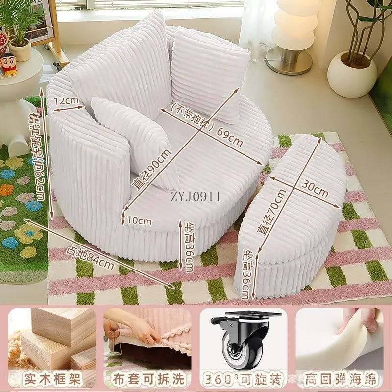 New corduroy cream sofa living room single pink rotating sofa