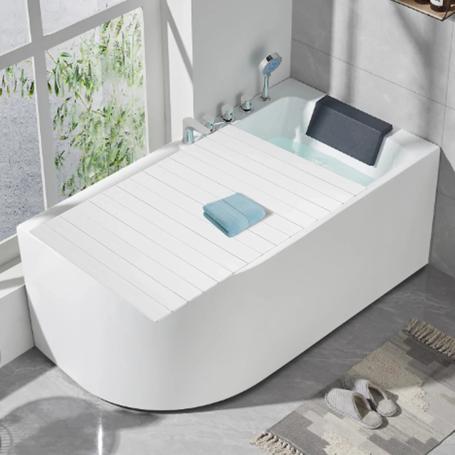 Foldable Bathtub Cover Board, Waterproof & Dustproof Bath Tray,PVC Bathtub Topper, White Durable Spa Accessory for Home Bathroom