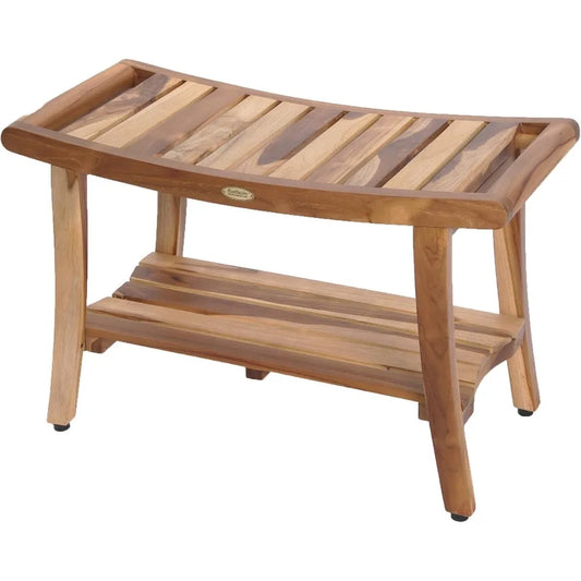 Teak Shower Bench With Storage Shelf