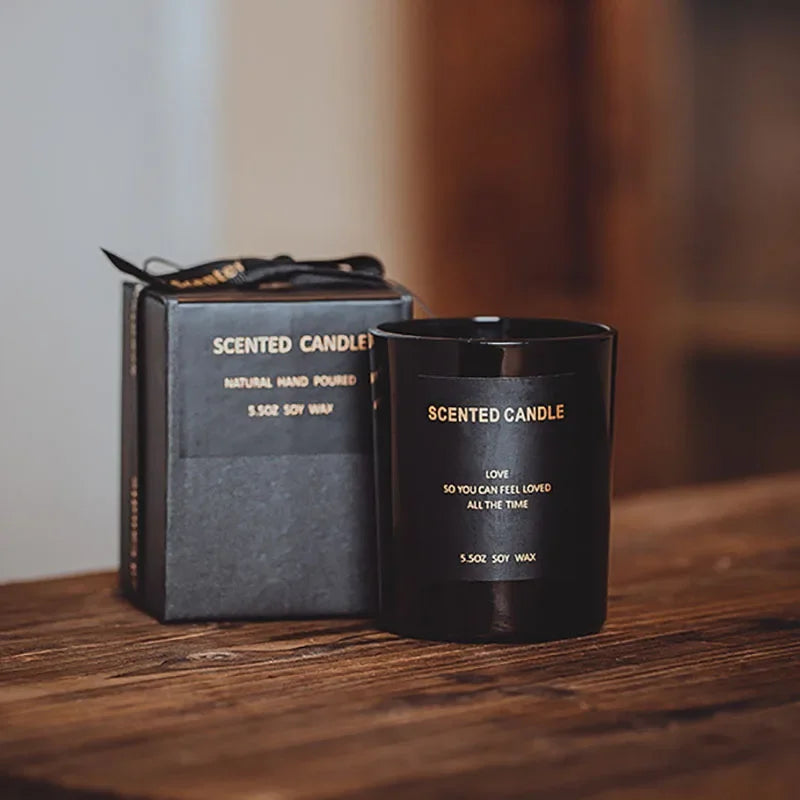 100% Natural Soy Wax Candles Jar Sandalwood Scented Black Candles Glass Container Home Decorative Vase