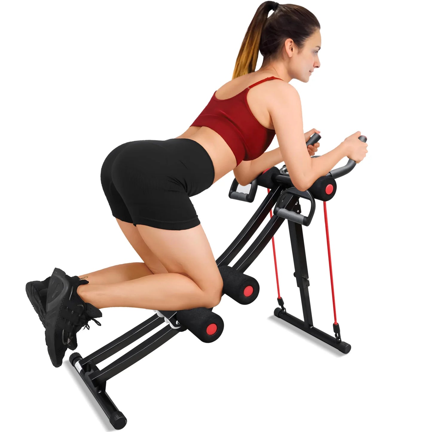 Foldable Ab Machine With Resistance Bands For Home Core Workout