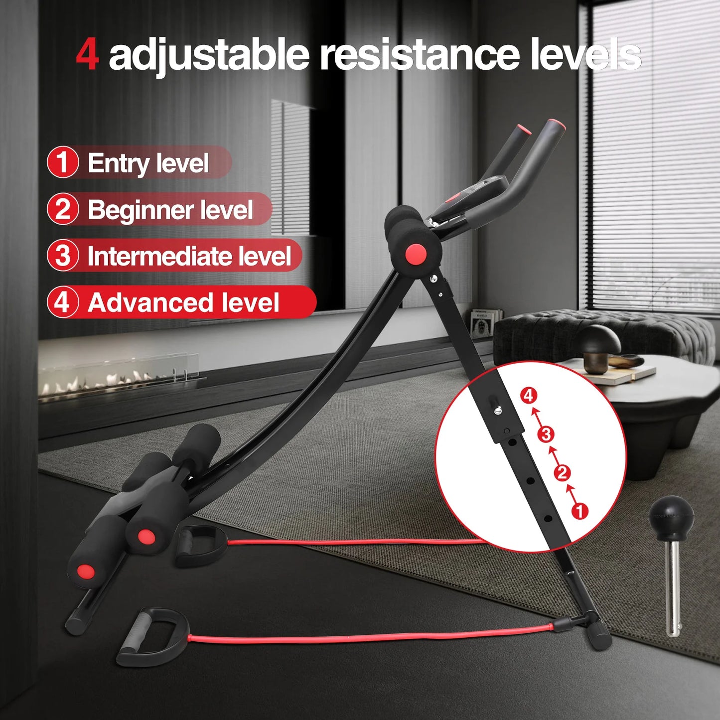 Foldable Ab Machine With Resistance Bands For Home Core Workout