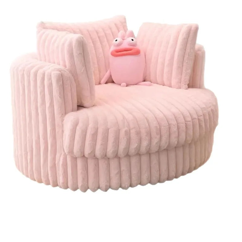New corduroy cream sofa living room single pink rotating sofa
