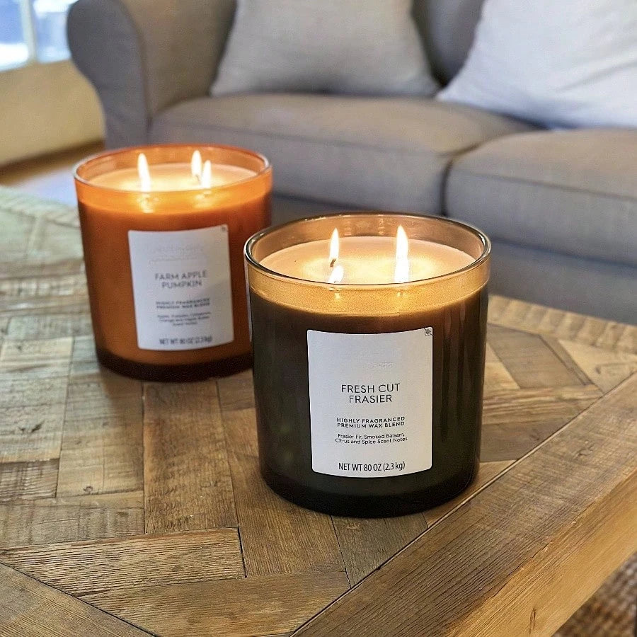 Cut Frasier Scented 4 - Wick 80oz Large Oversized Jar Candle in White with Warm Woody Notes for Home Ambiance