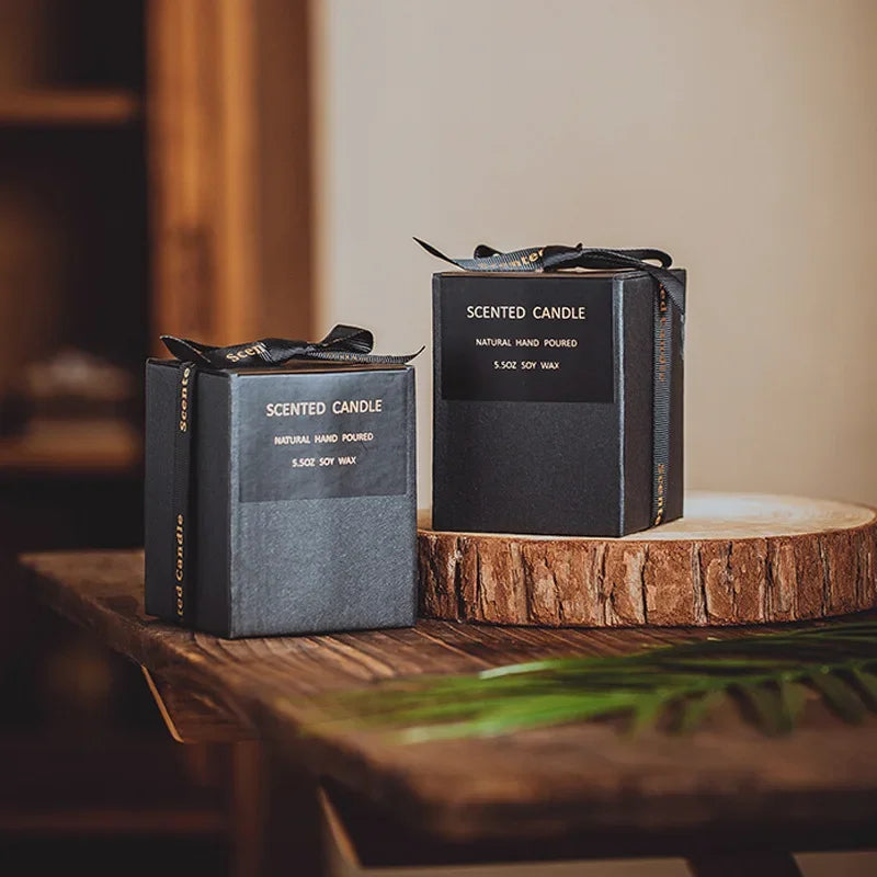100% Natural Soy Wax Candles Jar Sandalwood Scented Black Candles Glass Container Home Decorative Vase
