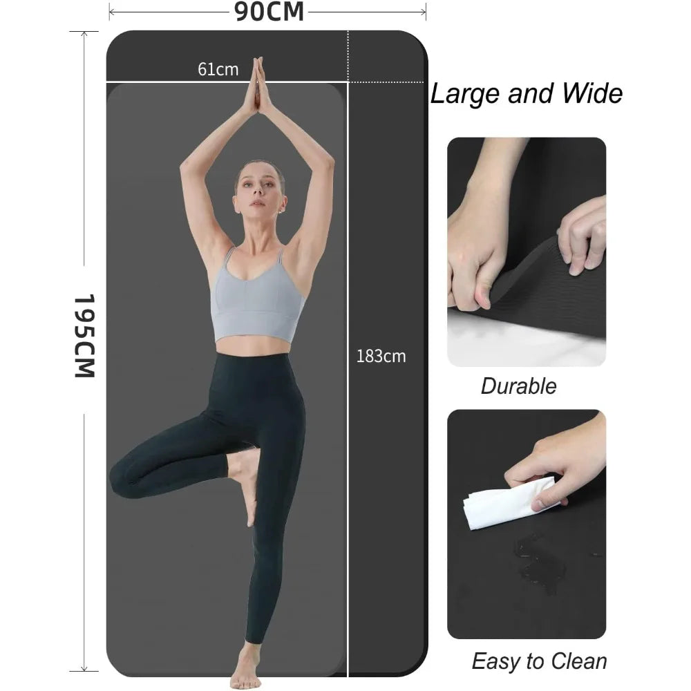 Thick 10mm Yoga Mat with Carrying Bag for Home and Travel - Wide, Non-Slip Exercise Mat for Gym Workouts