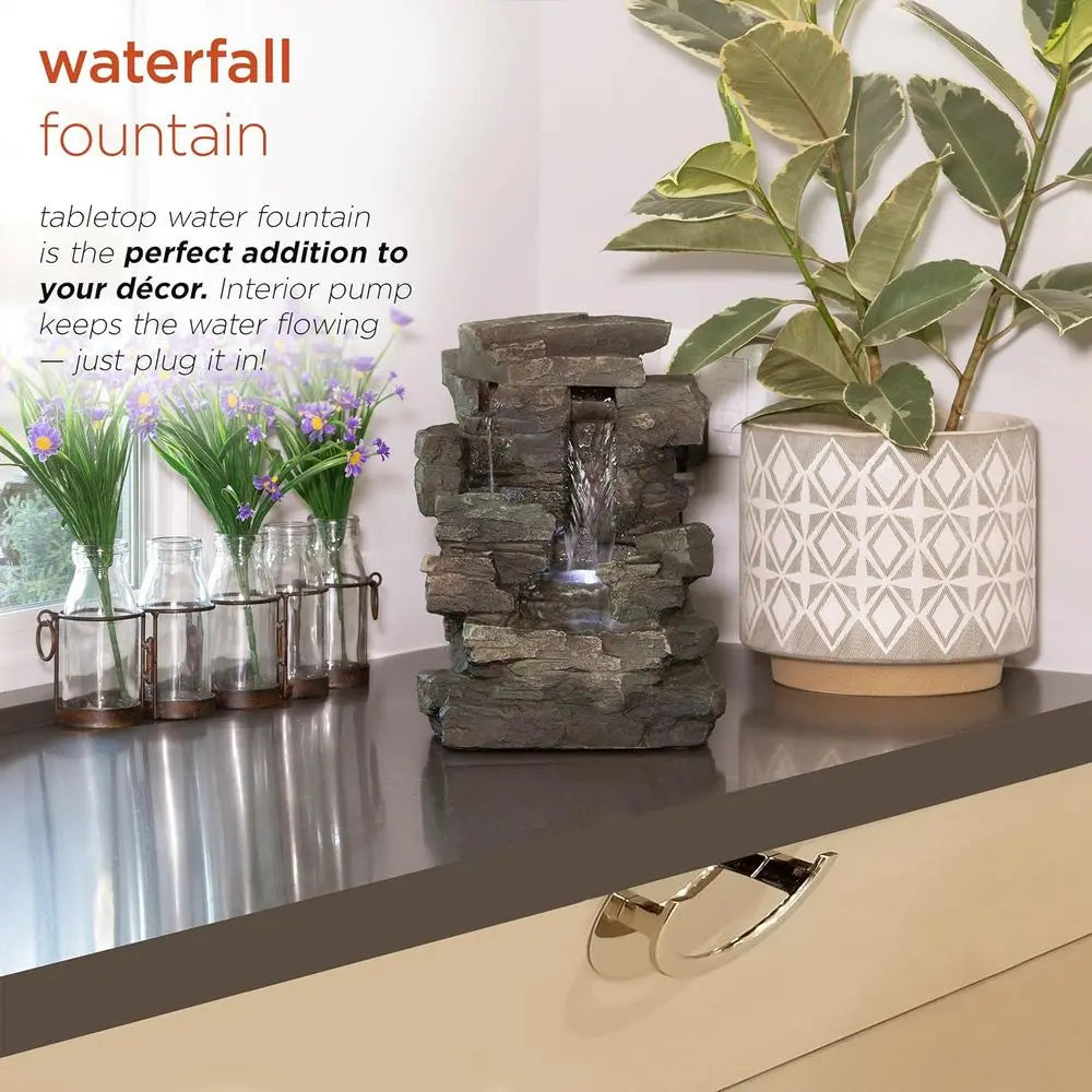 Indoor Tabletop 4 Tier Water Fountain With LED Lights