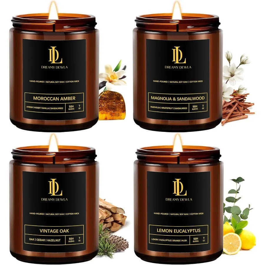 Scented Candles Set Soy Candles for Home Ambiance 4 Pack 28oz Candle Gifts for Men Women Luxury Fragrances of Magnolia Sandalwo