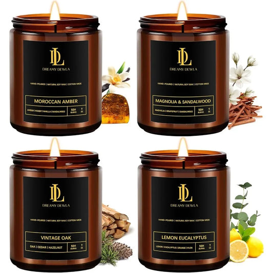 Scented Candles Set Soy Candles for Home Ambiance 4 Pack 28oz Candle Gifts for Men Women Luxury Fragrances of Magnolia Sandalwo