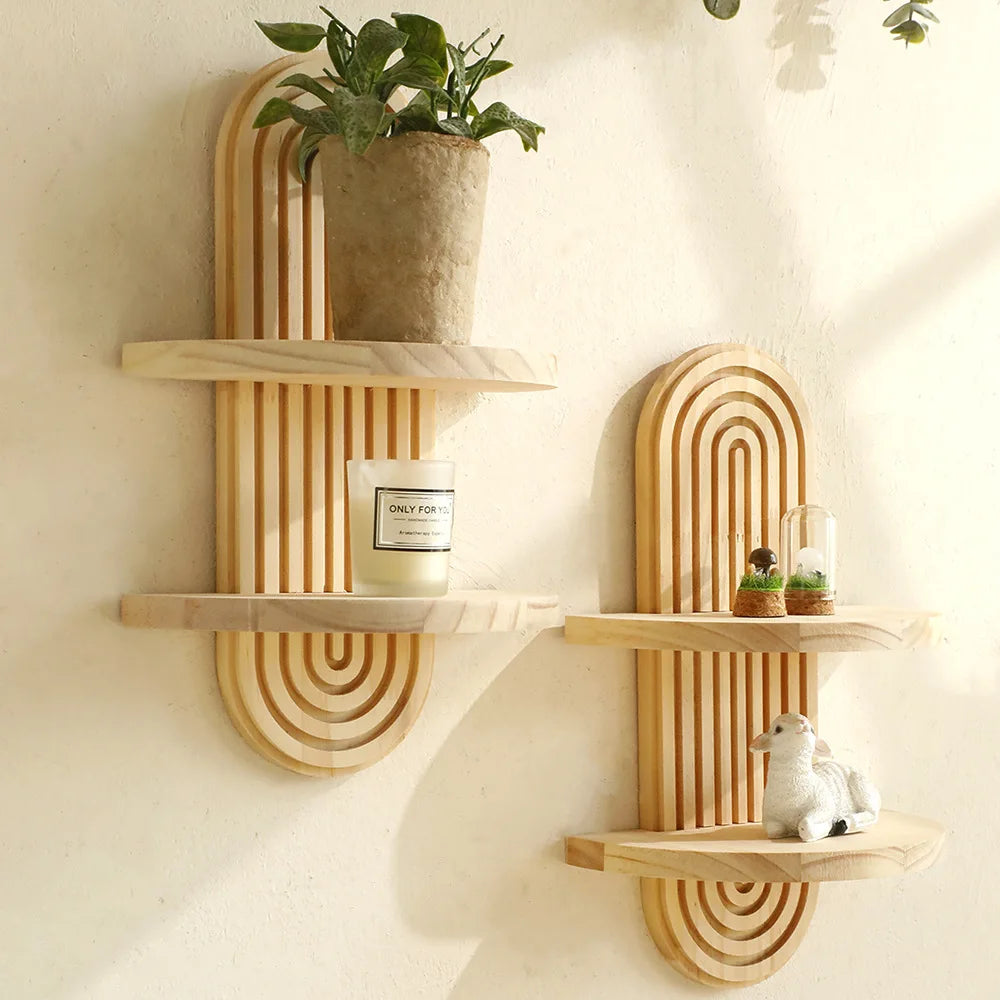 Bohemian Oval Solid Wood Wall Shelves Storage Organizer