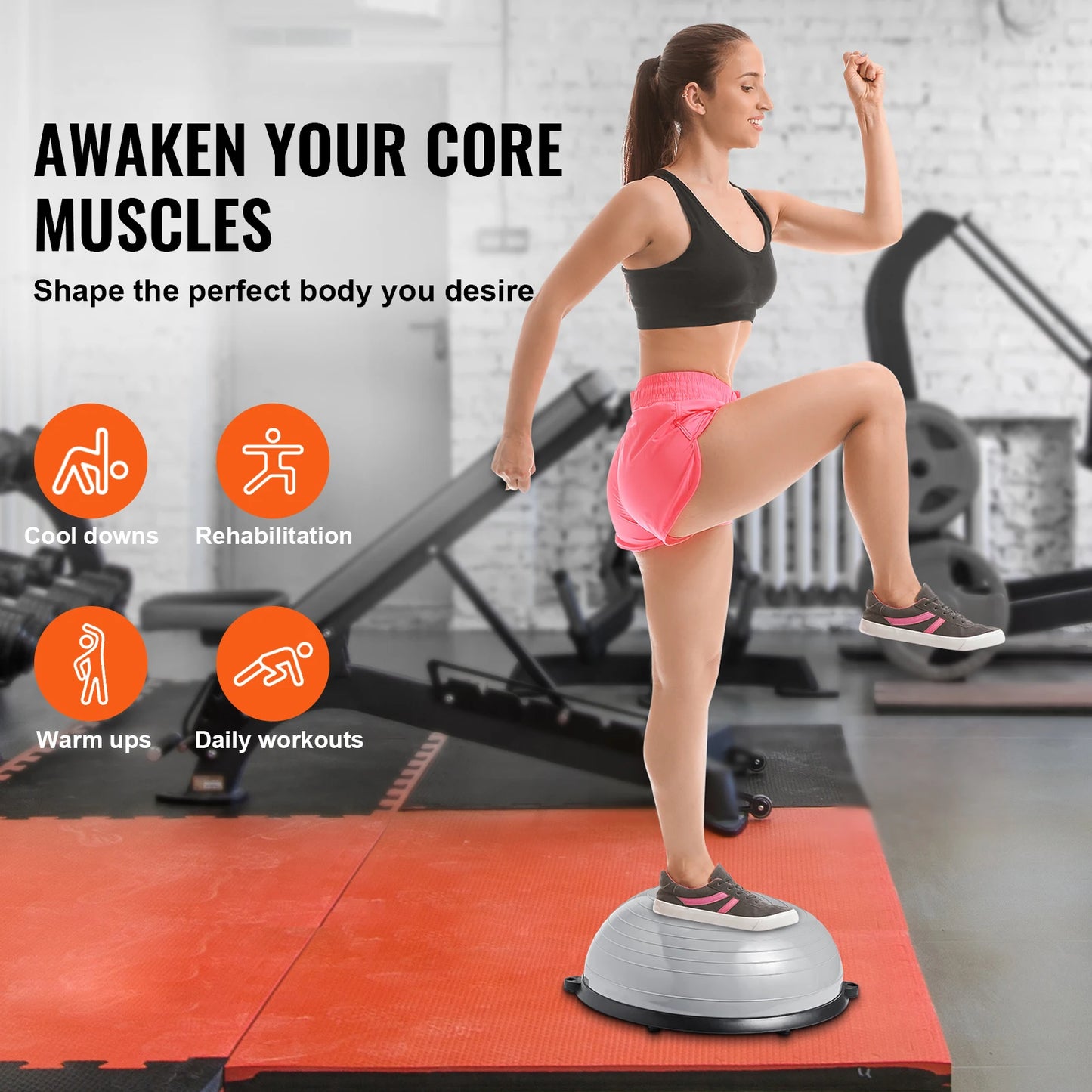 SucceBuy 23/26 inch Half Exercise Ball Trainer Balance Ball Trainer 660lbs Capacity Stability Ball Yoga Ball w/ Resistance Bands