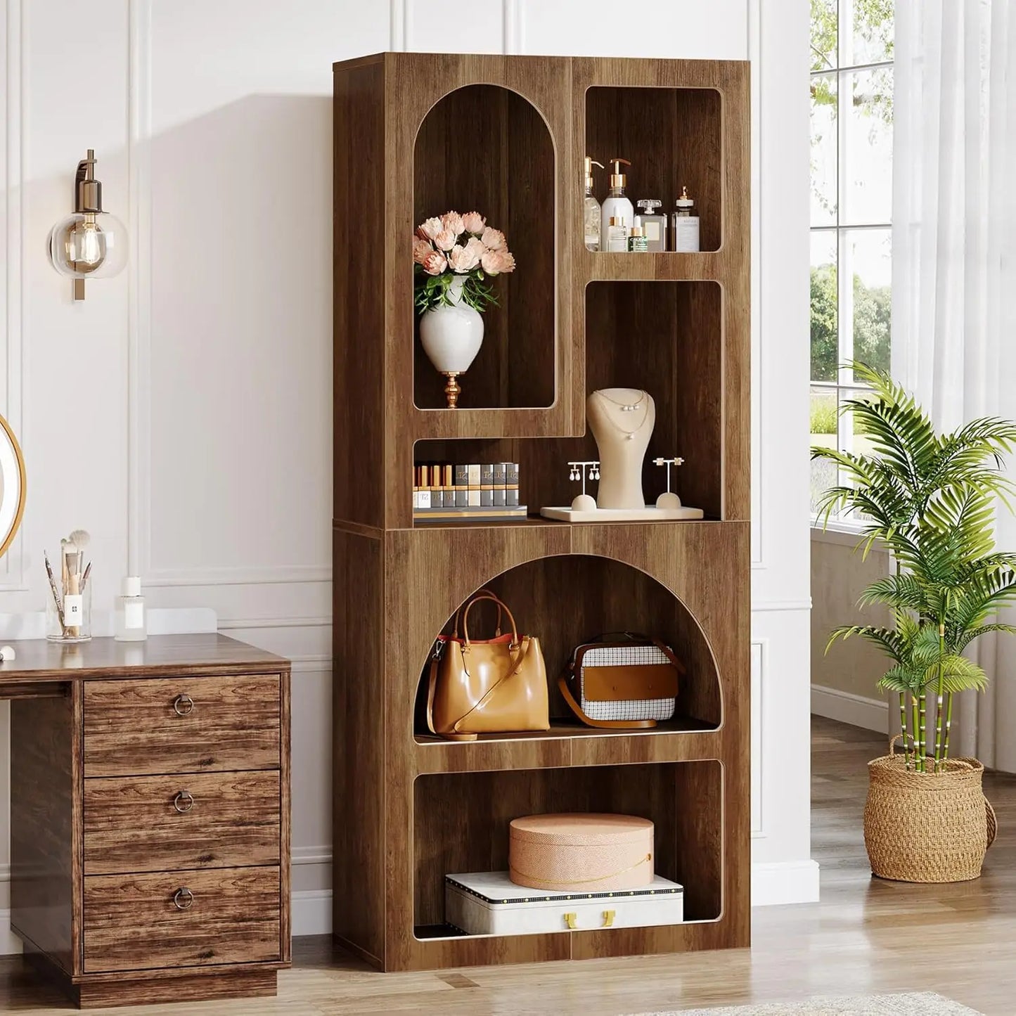 LITTLE TREE Arched Geometric Bookshelf With Irregular Shelves