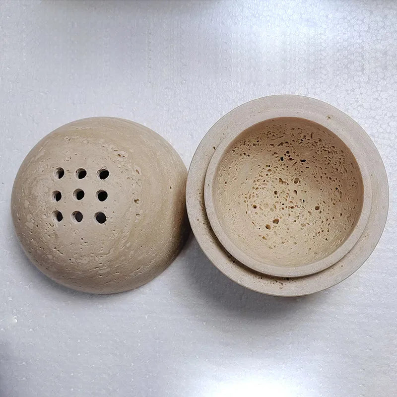 La Trouvailled Travertine Sphere Mubkhar Incense Burner