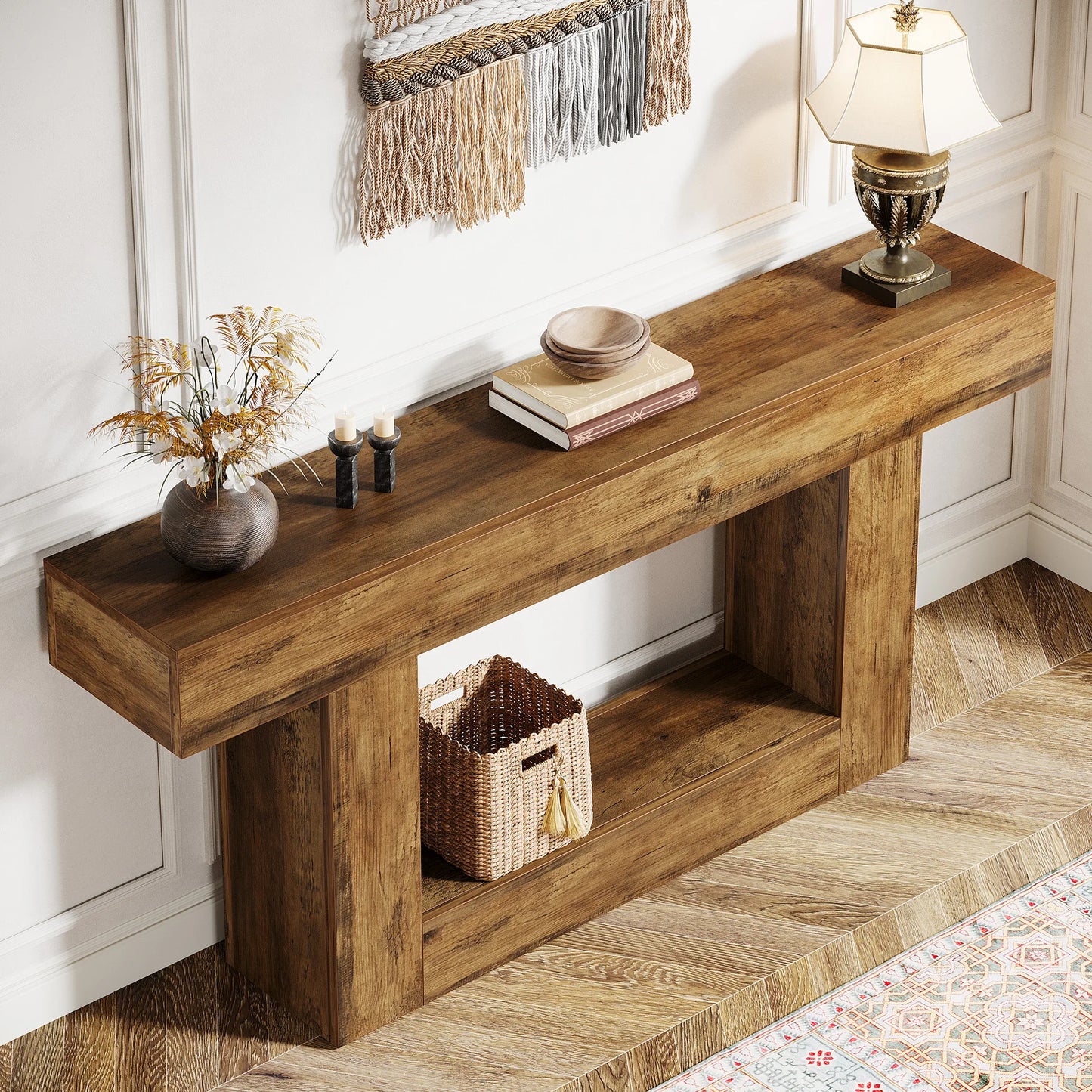 Tribesigns Farmhouse Console Table Two Tier U Shaped Base