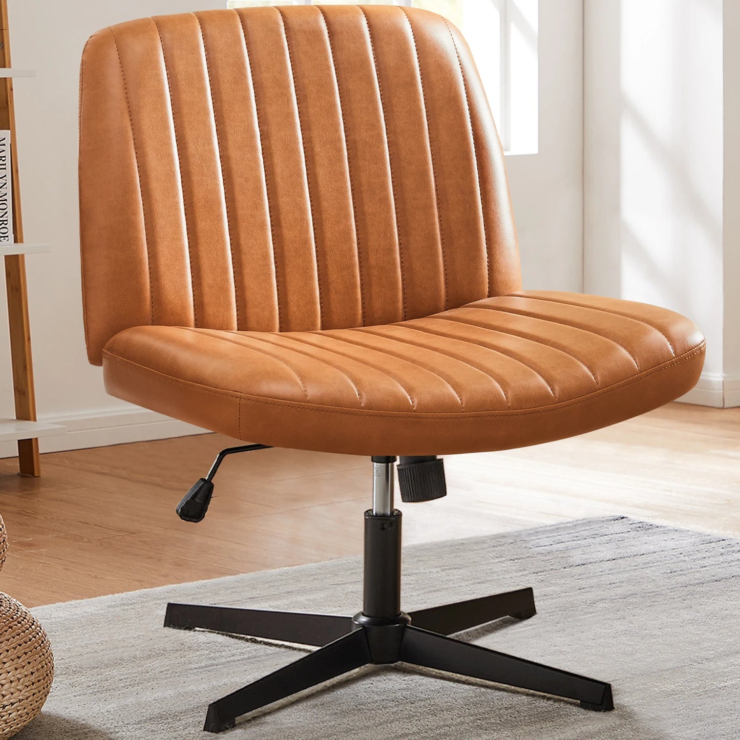 JHK Cross Legged Office Chair With Rocking Swivel Fabric