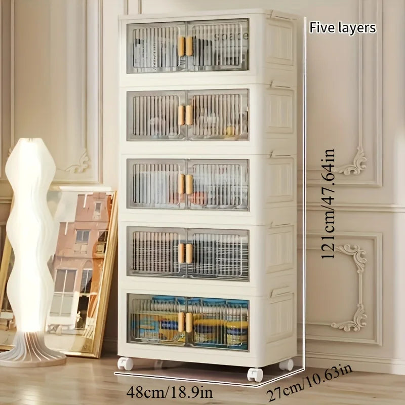 Feature Stackable Storage Cabinet With Doors And Wheels