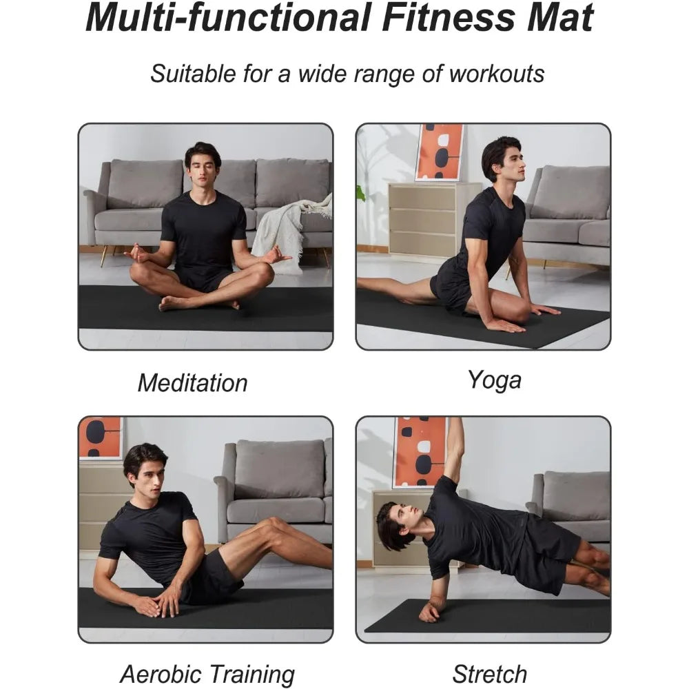 Thick 10mm Yoga Mat with Carrying Bag for Home and Travel - Wide, Non-Slip Exercise Mat for Gym Workouts